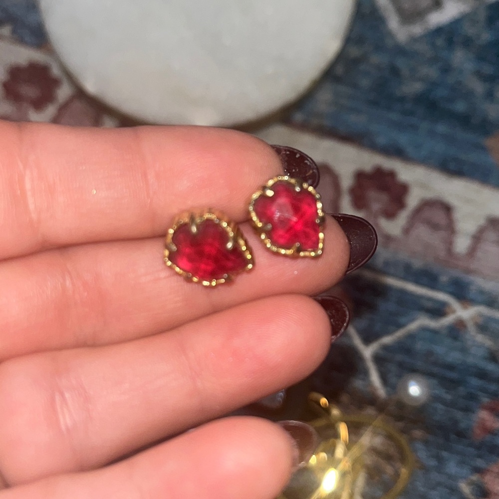 Kendra Scott Gold and Red Heart Earrings
